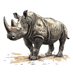 Fototapeta premium Illustration of a rhinoceros in a natural pose.
