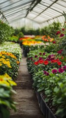 Greenhouse Garden Filled with Vibrant Flowers