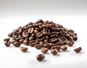 Fototapeta premium Dark brown roasted coffee beans isolated on white background closeup shot