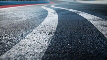 competitive racing circuit, detailed road markings, grainy asphalt texture, racing stripe elements, urban sports venue, industrial racing aesthetic, structural line work, professional track design,