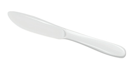 Single white plastic knife isolated on white transparent background