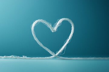 Dental floss looping into the shape of a heart, postcard design. Valentine concept, dental