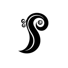 Abstract stylized letter "S" with decorative swirls.