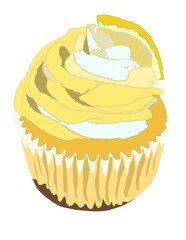 Hand drawn illustration of a cupcake with whipped cream on a white background