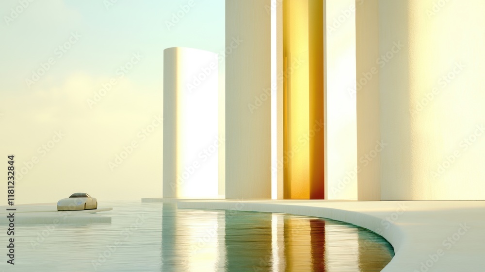 Aufkleber futuristic architecture with elegant curves and minimalistic design
