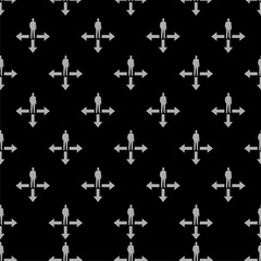 Businessman with way icon Seamless pattern isolated on black background
