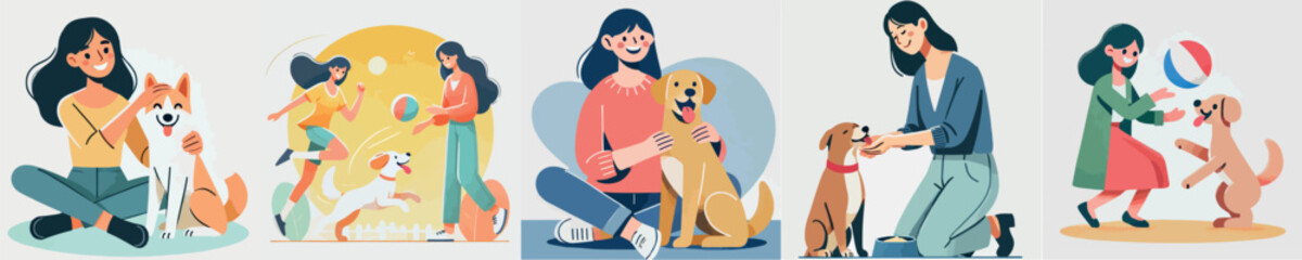 Vector image of girl and her beloved dog