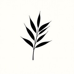 Fototapeta premium Black silhouette of a leaf branch on a white background.