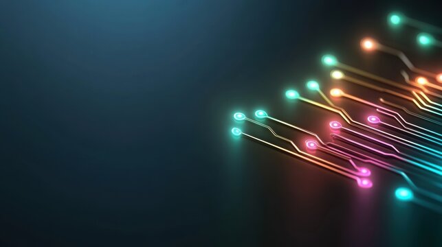 Futuristic neon circuit pattern on dark background