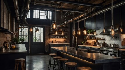 Fototapeta premium edgy industrial kitchen with a large metal