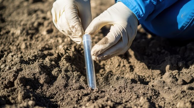 Scientist collecting soil sample for environmental analysis