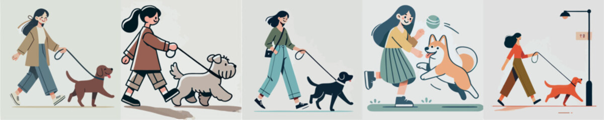 Vector image of girl and her beloved dog