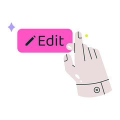 Edit Button With Hand Gesture In Flat Vector Illustration Symbolizing Editing Actions, User Interface Interaction, And Digital Content Management, Isolated On White Background