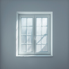 Obraz premium Modern white framed window with sunlight casting shadows on the wall. Simple, clean design of the window with a minimalist aesthetic