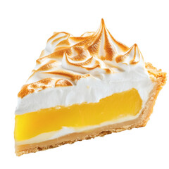 slice of lemon meringue pie isolated on white transparent background
