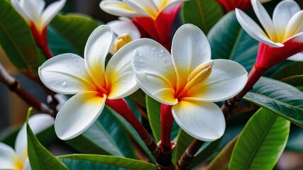 Fototapeta premium yellow and red frangipani flowers