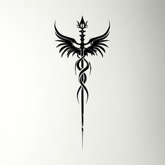 Fototapeta premium Stylized emblem featuring a phoenix and serpent.