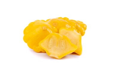 Marinated patty pan isolated, pickled pattypan squash, salted yellow patisson, fermented scallop