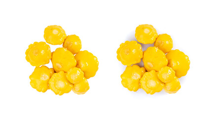 Marinated patty pan isolated, pickled pattypan squash, salted yellow patisson, fermented scallop