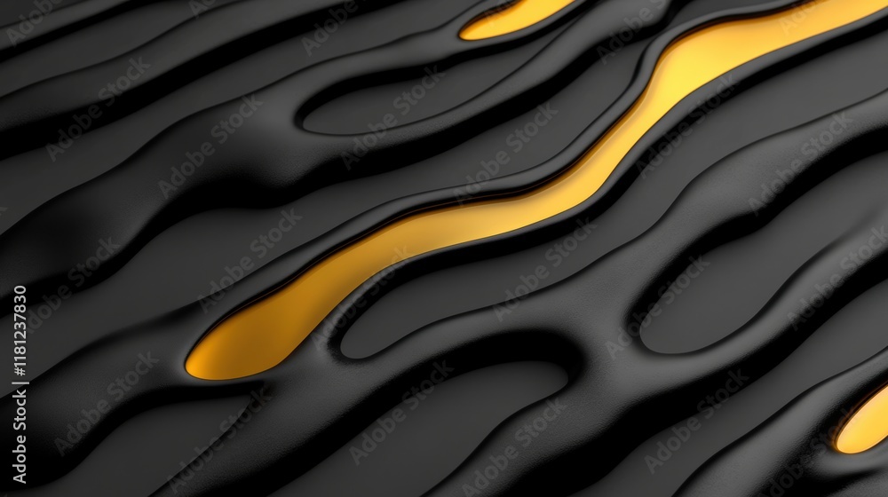 Aufkleber abstract black and gold fluid waves - dynamic pattern texture design