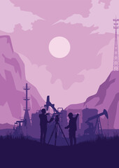 Oil pumpjack Vector, Silhouette of jack up drilling rig, illustration for background.	
