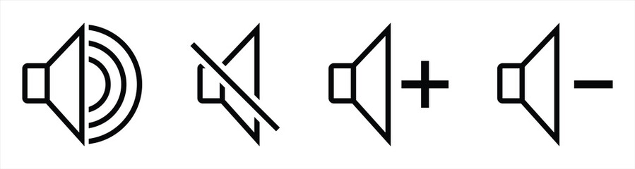 Audio Volume Control Symbols Including Mute, Increase, and Decrease Icons