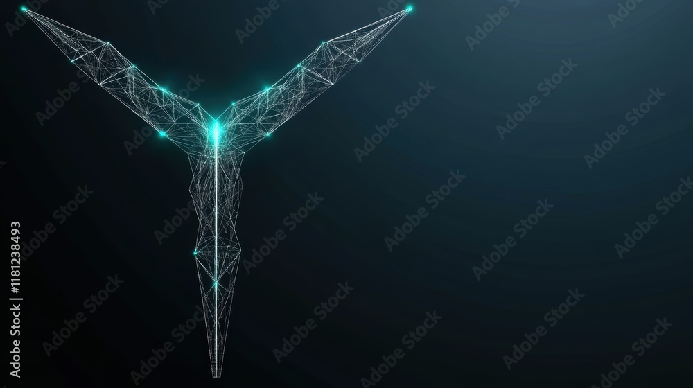 Poster futuristic abstract digital wireframe on dark background with glowing nodes