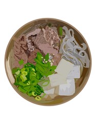 Illustration of beef glass noodles soup. 