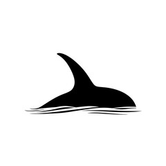 Fototapeta premium Black silhouette of a shark fin above water.