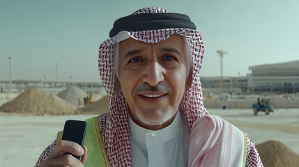 Visionary Saudi Arabian Man Overseeing Construction