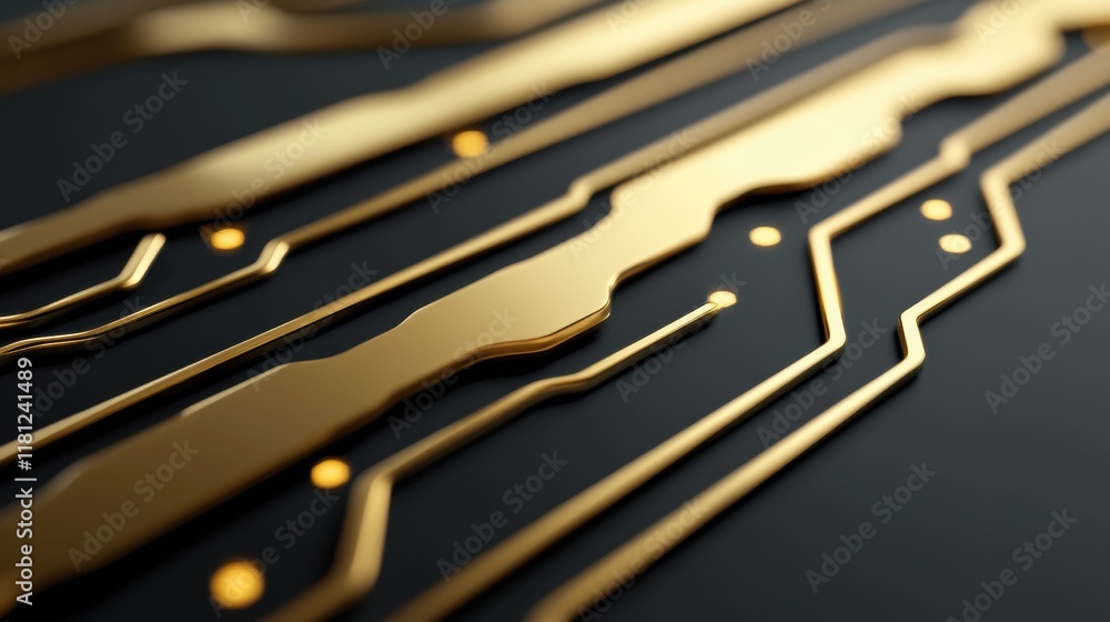 Poster abstract golden circuitry pattern on dark surface