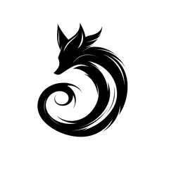 Fototapeta premium Stylized black fox silhouette with flowing tail.