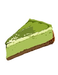 Illustration of Green tea cake with pistachio on top.  Green tea tiramisu.