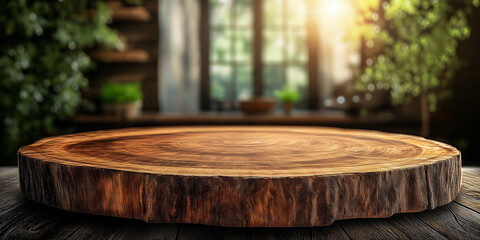 Fototapeta premium Rustic wooden cutting board cozy kitchen food preparation warm atmosphere close-up view culinary inspiration and craftsmanship