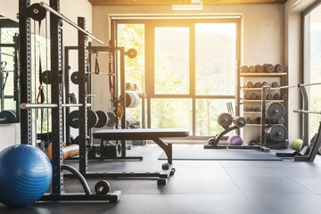Modern crossfit gymnasium highlights functional workout space and diverse fitness equipment for strength training