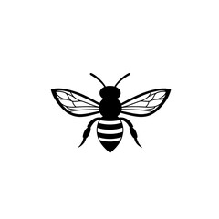 Black silhouette of a bee with detailed wings.