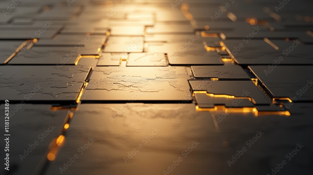 Poster futuristic golden circuit board pattern with soft light illumination