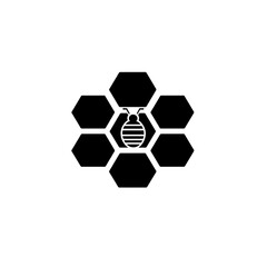 Black and white bee in a honeycomb pattern.