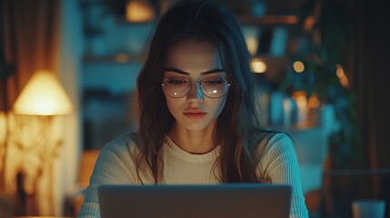 Fototapeta premium Focused Businesswoman Working Late
