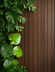 green leaves on wooden background