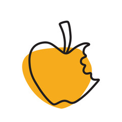 Apple doodle icon hand drawn with thin line and colorful blob isolated on white background. Vector illustration