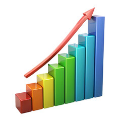 3D line bar graph chart isolated on transparent background  
