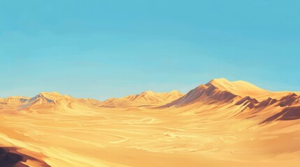 Golden Desert Panorama: A Breathtaking View of Sandy Mountains under a Clear Sky