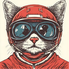 Fototapeta premium Cat in a racing helmet and goggles.