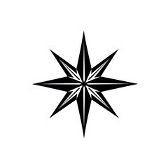 Eight-pointed star, black and white geometric design.