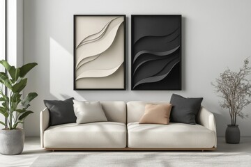 Modern wall art mockup for stylish living rooms, showcasing trendy backdrop designs to inspire contemporary interior aesthetics. Versatile templates for creative home decor displays