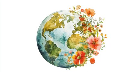 Naklejka premium Watercolor hand painted planet Earth isolated on white background. Symbol of life,Environmental problems and environmental protection ecology,Hand drawn Globe watercolour paint,Earth Day.