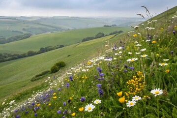 Obraz premium Hillside Covered in Wildflowers