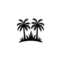 Fototapeta premium Simple silhouette of two palm trees on a small island.