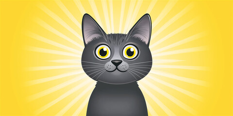 Illustration of a black cat with yellow eyes on a bright yellow background. The bold colors and simple design make it a striking and fun composition.